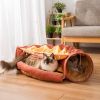 Cat Tunnel Toy Bed with Cushion Mat with Pop up Collapsible 2 Way Tube and Scratching Ball Interactive Toy Peak Hole Hideout House for Cat Puppy Kitte