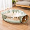 Cat Tunnel Toy Bed with Cushion Mat with Pop up Collapsible 2 Way Tube and Scratching Ball Interactive Toy Peak Hole Hideout House for Cat Puppy Kitte