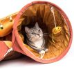 Cat Tunnel Toy Bed with Cushion Mat with Pop up Collapsible 2 Way Tube and Scratching Ball Interactive Toy Peak Hole Hideout House for Cat Puppy Kitte